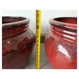 Red Glazed Ceramic Planters - Pair (Lot of 2)