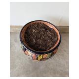 Colorful Ceramic Planter with Iron Stand - Floral Mosaic Motifs