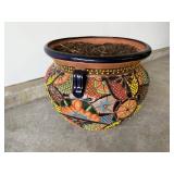 Colorful Ceramic Planter with Iron Stand - Floral Mosaic Motifs