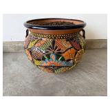 Colorful Ceramic Planter with Iron Stand - Floral Mosaic Motifs