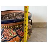 Colorful Ceramic Planter with Iron Stand - Floral Mosaic Motifs