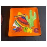 California Souvenir Ceramic Plate Set - 2-Piece Orange Cactus & Rainbow Design