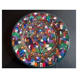 Exquisite Hand-Painted Circular Mexican Folk Art Scene Pottery Plate