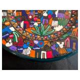 Exquisite Hand-Painted Circular Mexican Folk Art Scene Pottery Plate