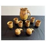 Stoneware Amber-Glazed Pitcher Set with Cups & Matching Salt & Pepper
