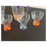 VTG Color-Accented Glass Pitcher with 5 Cordial Glasses Set