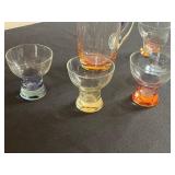 VTG Color-Accented Glass Pitcher with 5 Cordial Glasses Set