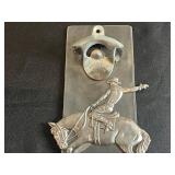 Cowboy on Horseback Bottle Opener Wall Plaque - Western Rustic Decor, 11-12 in tall