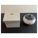 Kutani Porcelain Globe Vase - Blue/White Abstract Pattern with Original Box