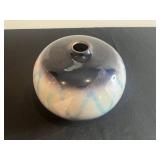 Kutani Porcelain Globe Vase - Blue/White Abstract Pattern with Original Box