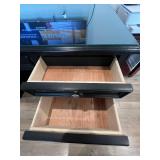 Black Wood Executive Desk with Glass Top, Dual Pedestals, 6 Drawers