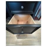 Black Wood Executive Desk with Glass Top, Dual Pedestals, 6 Drawers