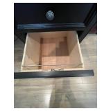 Black Wood Executive Desk with Glass Top, Dual Pedestals, 6 Drawers