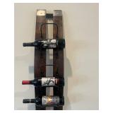 Wooden Wall-Mount Wine Rack - 4 Bottle Capacity, Dark Stain with Metal Cradles - wine NOT included