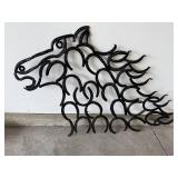 UNIQUE Horseshoe Horse Head Wall Sculpture - Hand-Curved, 30 in Tall x 60 in Long
