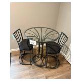 Round Glass-Top Bistro Table Set with 2 Slat-Back Stools - 36in Dia x 30in H