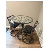 Round Glass-Top Bistro Table Set with 2 Slat-Back Stools - 36in Dia x 30in H