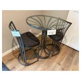 Round Glass-Top Bistro Table Set with 2 Slat-Back Stools - 36in Dia x 30in H
