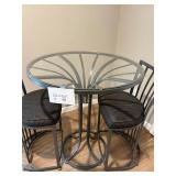 Round Glass-Top Bistro Table Set with 2 Slat-Back Stools - 36in Dia x 30in H