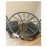 Round Glass-Top Bistro Table Set with 2 Slat-Back Stools - 36in Dia x 30in H