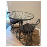 Round Glass-Top Bistro Table Set with 2 Slat-Back Stools - 36in Dia x 30in H