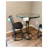 Round Glass-Top Bistro Table Set with 2 Slat-Back Stools - 36in Dia x 30in H