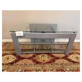 Glass Top Console Table - 24 in H x 48 in W x 20 in D - Powder-Coated Steel Frame - rug not inc