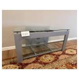 Glass Top Console Table - 24 in H x 48 in W x 20 in D - Powder-Coated Steel Frame - rug not inc
