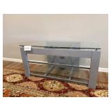 Glass Top Console Table - 24 in H x 48 in W x 20 in D - Powder-Coated Steel Frame - rug not inc