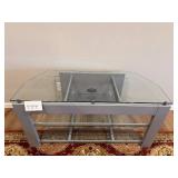 Glass Top Console Table - 24 in H x 48 in W x 20 in D - Powder-Coated Steel Frame - rug not inc