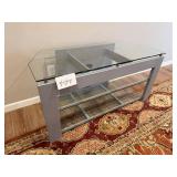 Glass Top Console Table - 24 in H x 48 in W x 20 in D - Powder-Coated Steel Frame - rug not inc