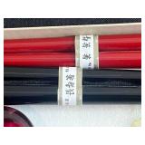 Asian Lacquered Chopstick Set - 2 Pairs (Red & Black) with Glass Coasters in Box
