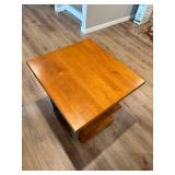 End Table - Wood Top, Blue Steel Legs, 3-Shelf Open Storage, 26H x 25W x 27D in