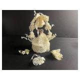 Vintage Bride & Groom Wedding Cake Topper on Lace Arch with Bell