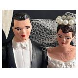 Vintage Bride & Groom Wedding Cake Topper on Lace Arch with Bell