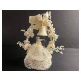 Vintage Bride & Groom Wedding Cake Topper on Lace Arch with Bell