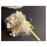 Vintage Bride & Groom Wedding Cake Topper on Lace Arch with Bell