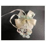 Vintage Bride & Groom Wedding Cake Topper on Lace Arch with Bell