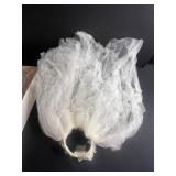 VTG Bridal Veil with Lace Pearl Appliqué Band on Comb Tulle (Ivory/White)