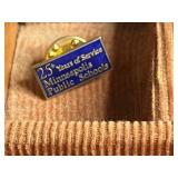 Vintage Lapel Pin Collection in B.J.G. Leather Box - Minneapolis Public Schools 25 Years