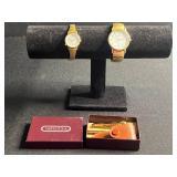 Timex Indiglo Quartz Gold Tone Watches (Lot of 2) & Nail Clipper w Leather Pouch