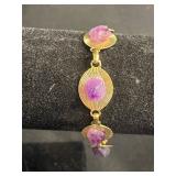 Gold-Tone Fringe Jewelry Set - Necklace & Bracelet with Purple Stones