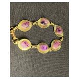 Gold-Tone Fringe Jewelry Set - Necklace & Bracelet with Purple Stones