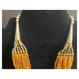 Gold-Tone Fringe Jewelry Set - Necklace & Bracelet with Purple Stones