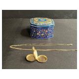 GF Serialized Elgin Pocket Watch with Chain & Floral Enamel Tin by George W. Horner