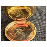 GF Serialized Elgin Pocket Watch with Chain & Floral Enamel Tin by George W. Horner