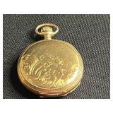GF Serialized Elgin Pocket Watch with Chain & Floral Enamel Tin by George W. Horner