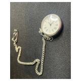 Quartz Pocket Watch with Chain - Silver Tone
