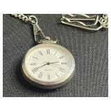 Quartz Pocket Watch with Chain - Silver Tone