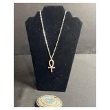 Ankh Pendant Necklace - Rose Gold Tone On Silver Chain